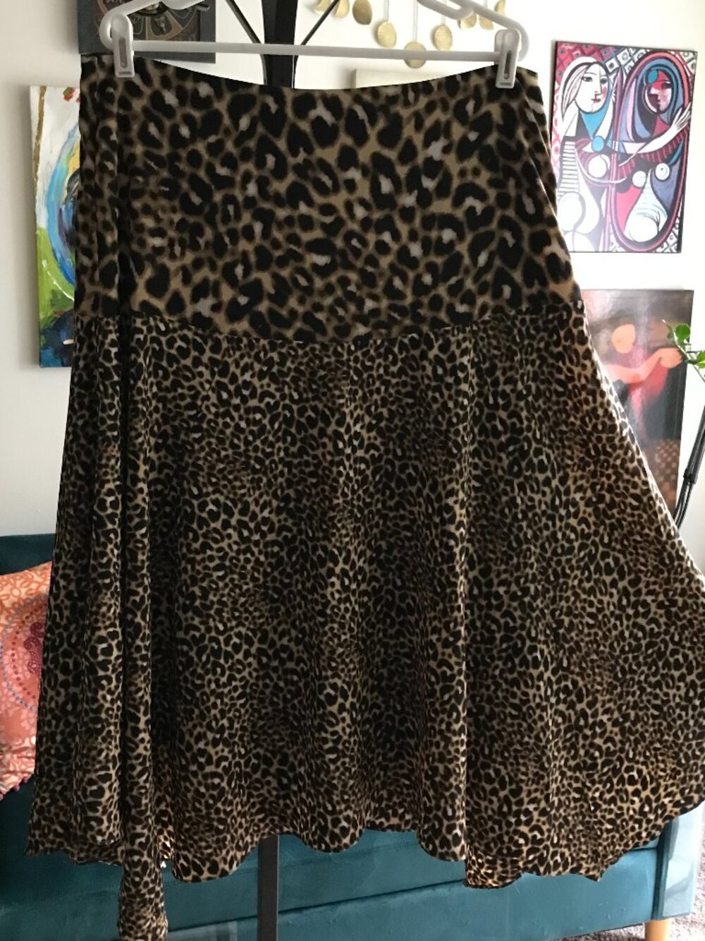 CALVIN KLEIN size 12 Brown Multicolor Leopard Animal Print Chiffon Maxi Skirt